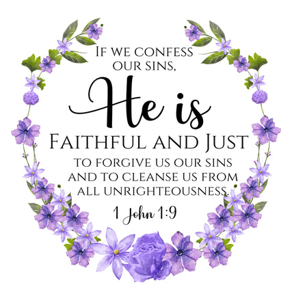 1 John 1:9 Bible Verse 100% Cotton Fabric Panel Block AC552