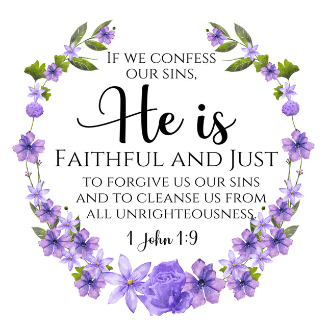 1 John 1:9 Bible Verse 100% Cotton Fabric Panel Block AC552