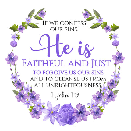 1 John 1:9 Bible Verse 100% Cotton Fabric Panel Block AC551