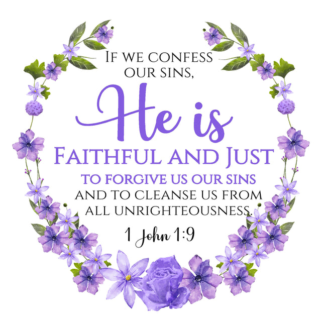 1 John 1:9 Bible Verse 100% Cotton Fabric Panel Block AC551