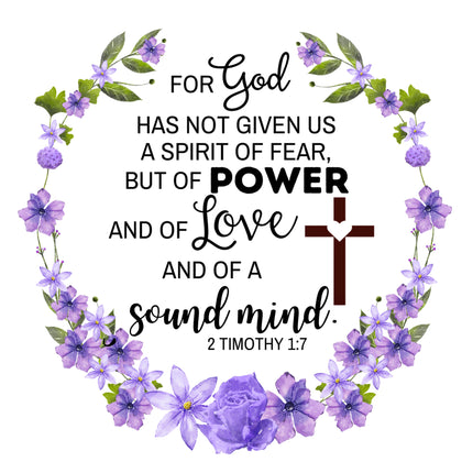 2 Timothy 1:7 Bible Verse 100% Cotton Fabric Panel Block AC548