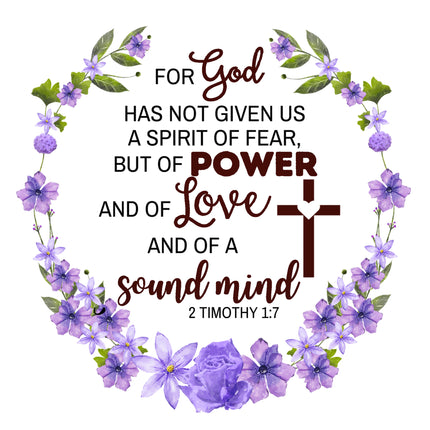 2 Timothy 1:7 Bible Verse 100% Cotton Fabric Panel Block AC547