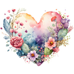 Heart-shaped design with colorful flowers and leaves fabric panel