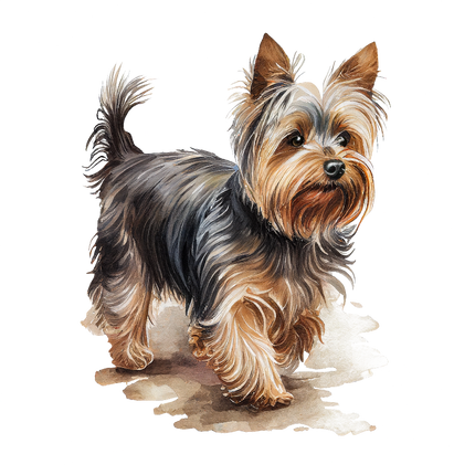 A digitally printed 100% cotton fabric panel featuring a Yorkshire Terrier dog.