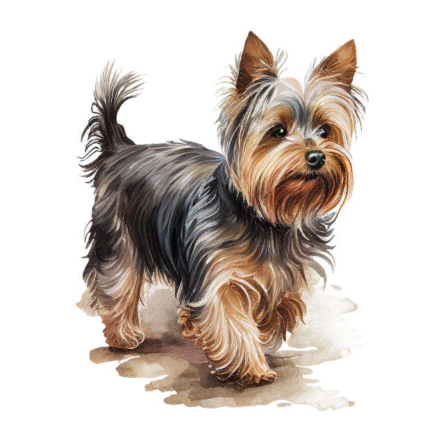 A digitally printed 100% cotton fabric panel featuring a Yorkshire Terrier dog.