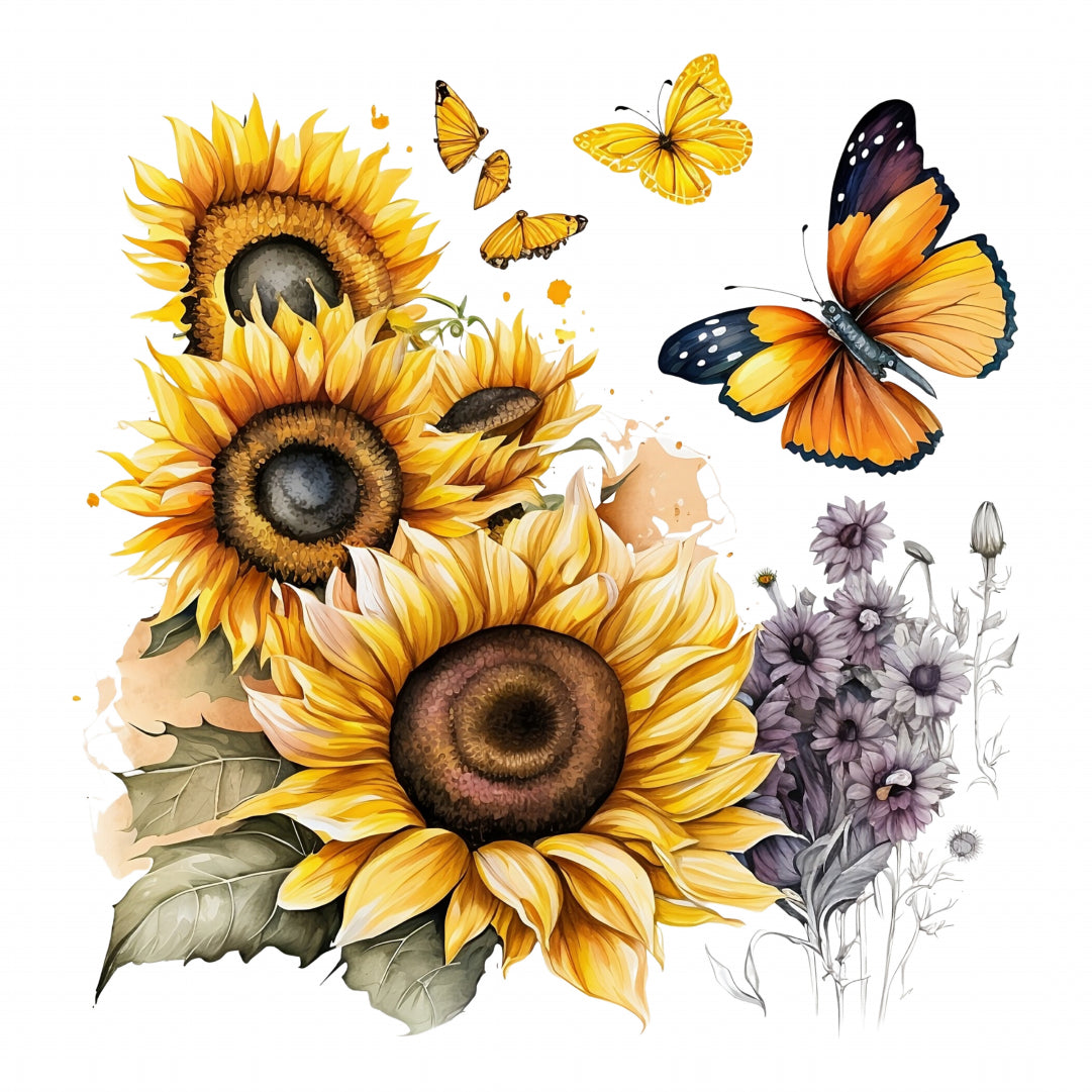 Sunflower Butterfly 100% Cotton Fabric Panel Block | Quilting Sewing Square A600