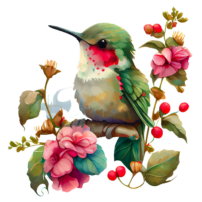 floral hummingbird fabric panel