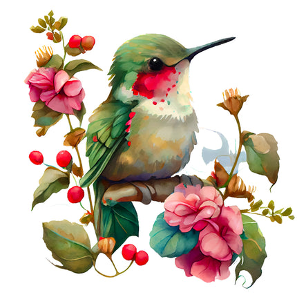 floral hummingbird fabric panel