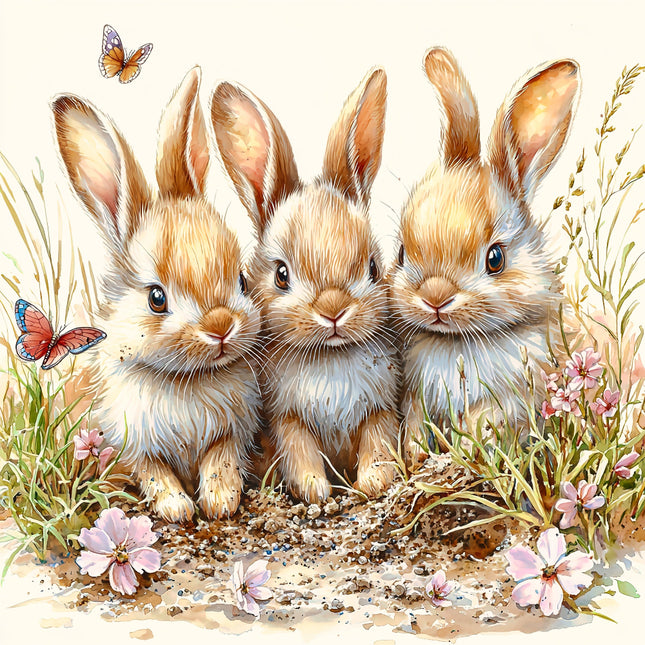 Three cute rabbits standing together fabric panel