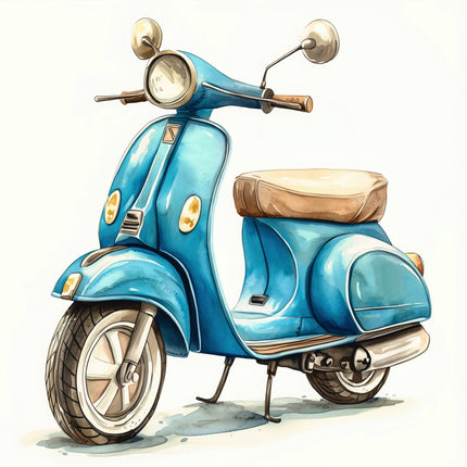 Blue scooter quilt panel