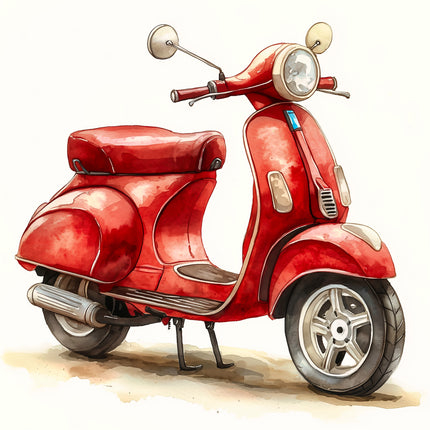 Red Scooter Moped 100% Cotton Fabric Panel Block AA1021