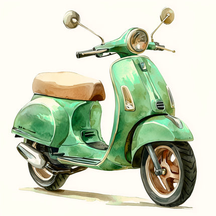 Green Scooter Moped 100% Cotton Fabric Panel Block AA1023