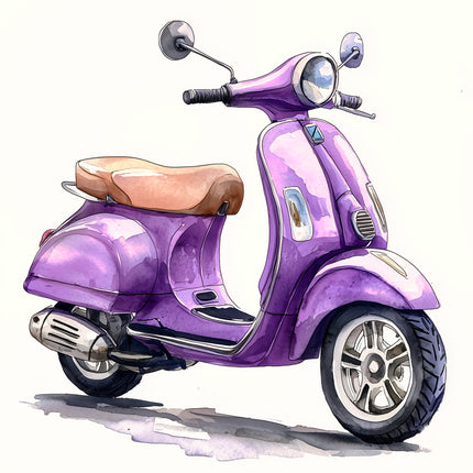 Purple Scooter Moped 100% Cotton Fabric Panel Block AA1026