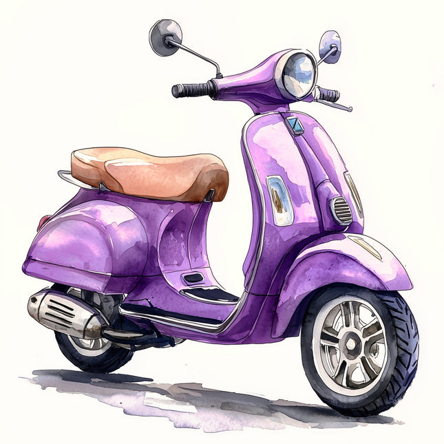 Purple Scooter Moped 100% Cotton Fabric Panel Block AA1026