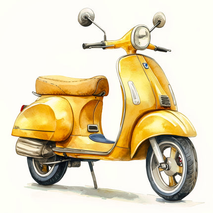 Yellow Scooter Moped 100% Cotton Fabric Panel Block AA1027