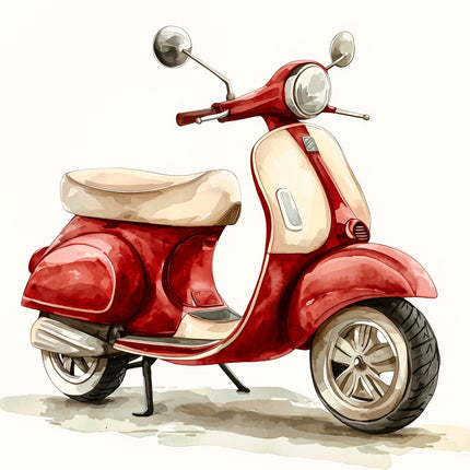 Red Scooter Moped 100% Cotton Fabric Panel Block AA1029
