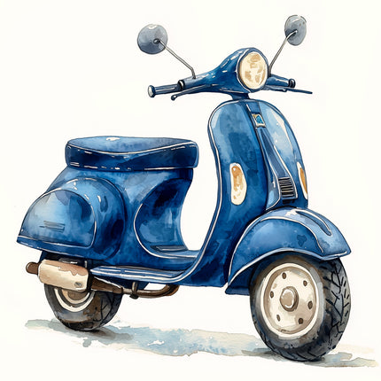 Blue Scooter Moped 100% Cotton Fabric Panel Block AA1030