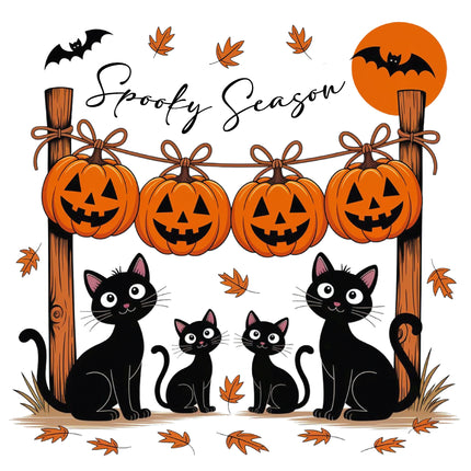 Pumpkins & Cats Halloween 100% Cotton Fabric Panel Block AA1047