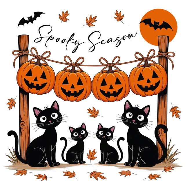 Pumpkins & Cats Halloween 100% Cotton Fabric Panel Block AA1047