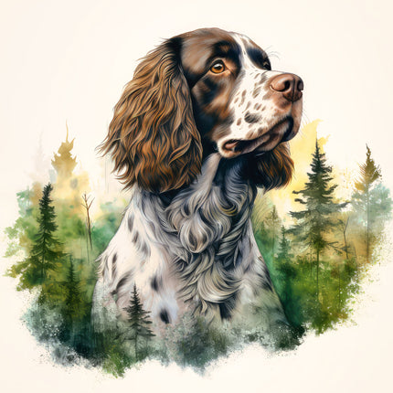 Dog with a forest background fabric panel