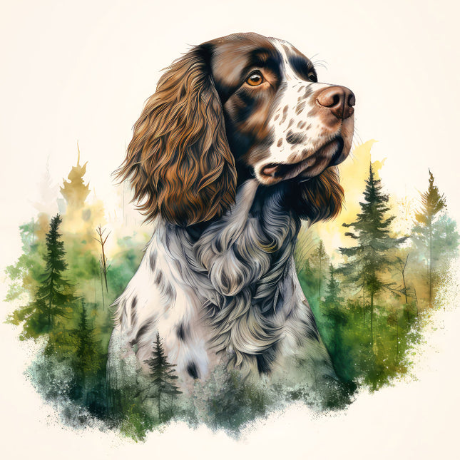 Dog with a forest background fabric panel