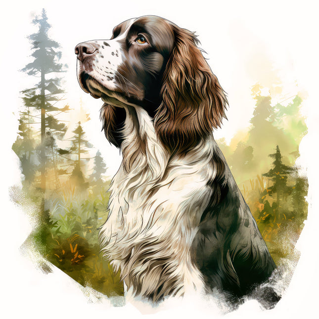 Dog with a forest background fabric panel
