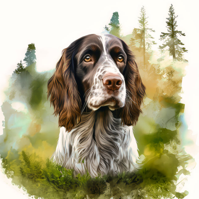 Dog with a forest background fabric panel