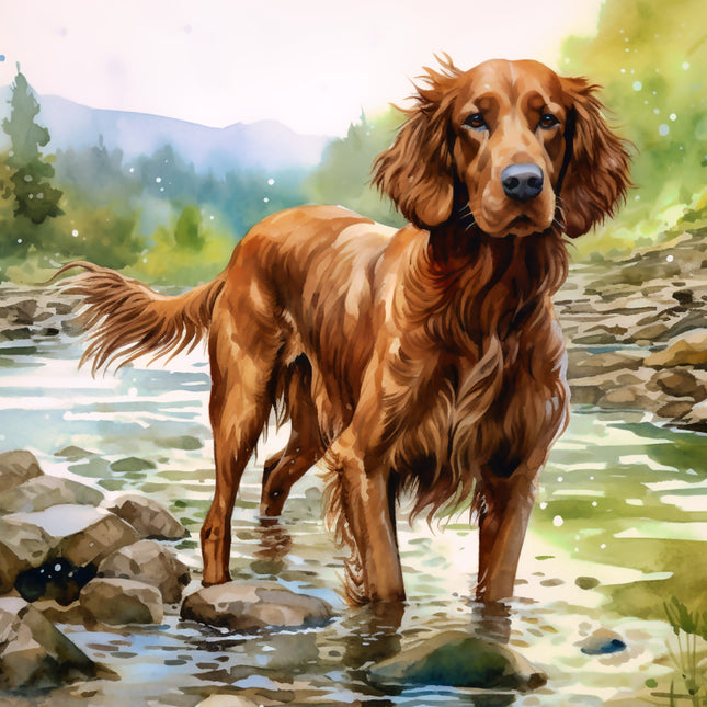Brown dog standing in water fabric panel