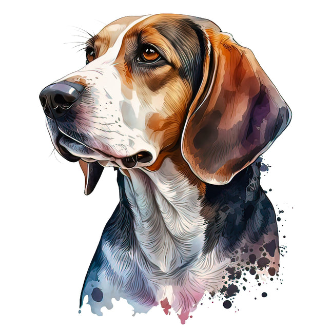 Artistic illustration of a dog's head fabric panel