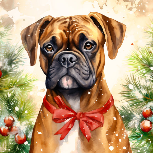 Boxer dog wearing a red bow tie fabric panel