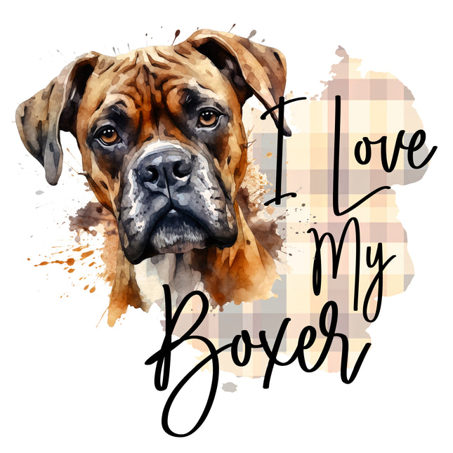 I Love My Boxer Dog 100% Cotton Fabric Panel Block AA1358