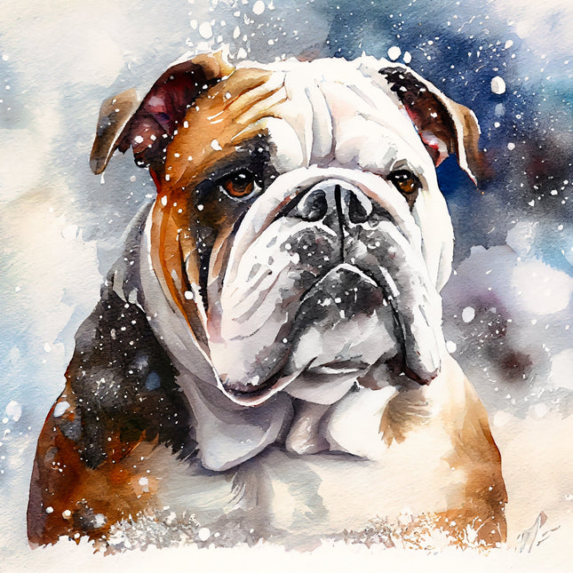 bulldog in the snow quilt panel