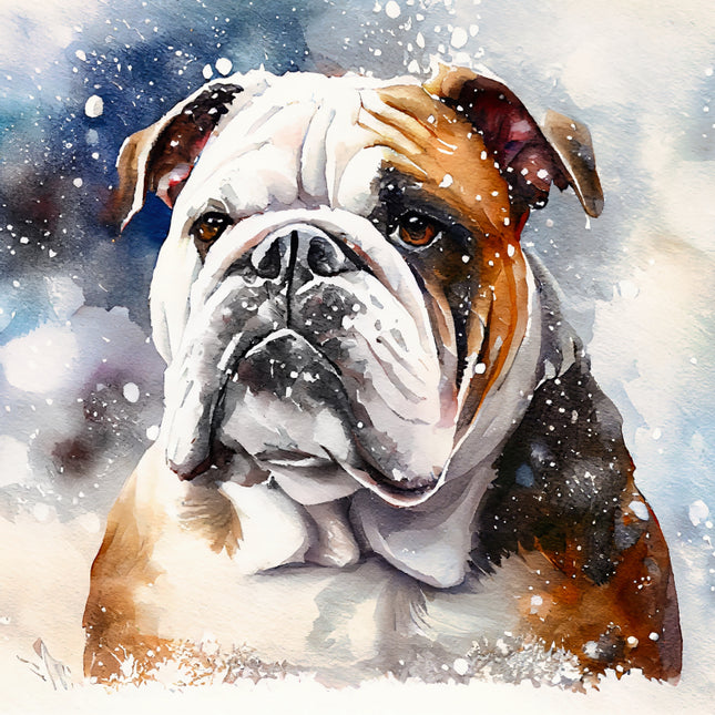 bulldog in a snowy scene fabric panel