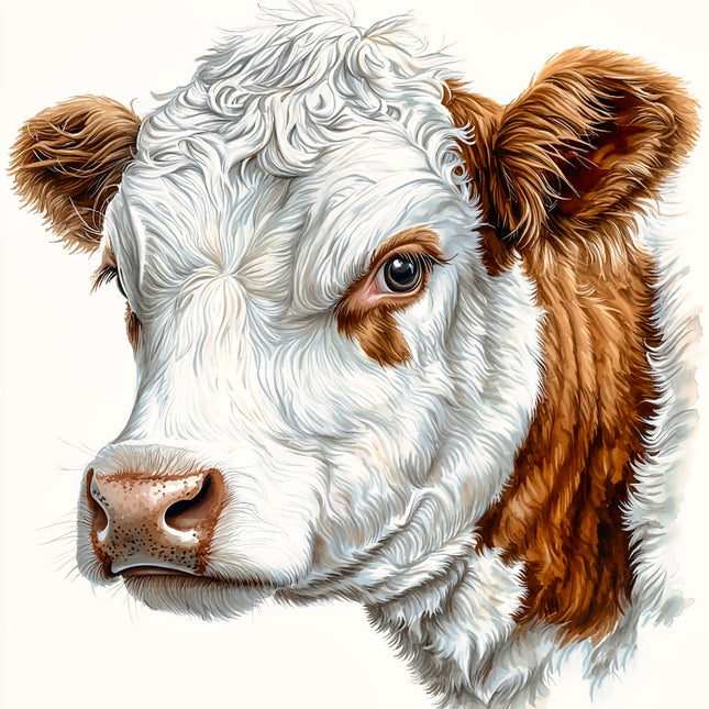 Close-up of a cow's face quilt block