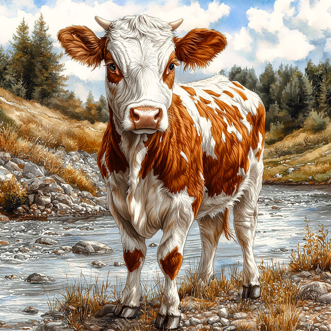 Brown and white cow quilt block