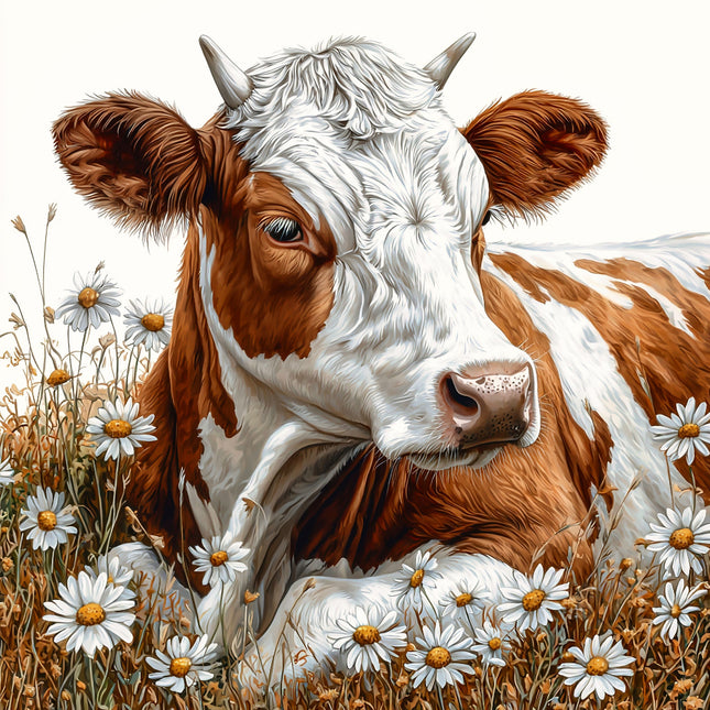Brown and white cow fabric panel