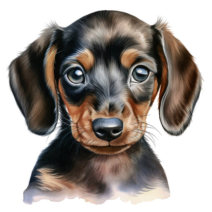 Illustration of a dachshund puppy fabric panel
