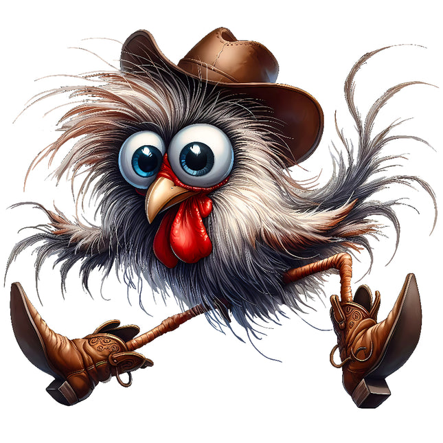 Cartoon rooster in cowboy attire with a hat and boots fabric panel