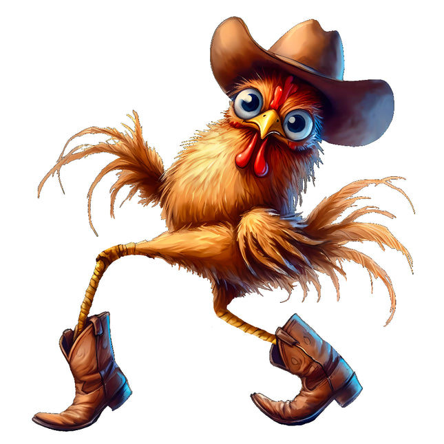 Cartoon rooster wearing a cowboy hat and boots fabric panel