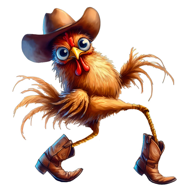 Cartoon rooster in cowboy attire fabric block