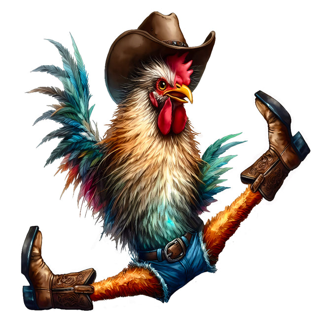 Rooster wearing a cowboy hat and boots fabric panel