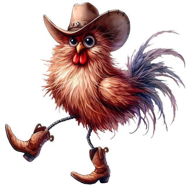 Illustration of a rooster wearing a cowboy hat and boots quilt block