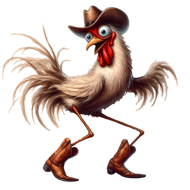 Cartoon rooster wearing a cowboy hat and boots quilt block