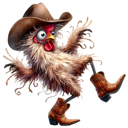 Cartoon chicken in cowboy attire with a hat and boots fabric panel