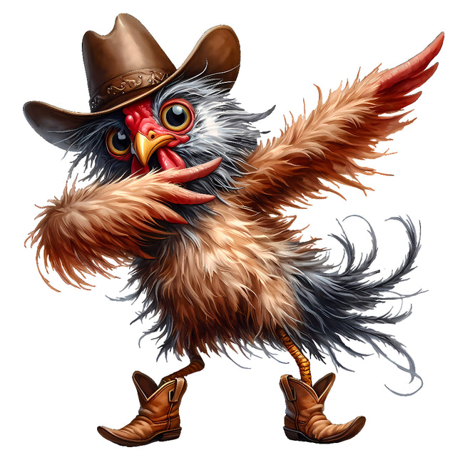Cartoon rooster wearing a cowboy hat and boots fabric panel