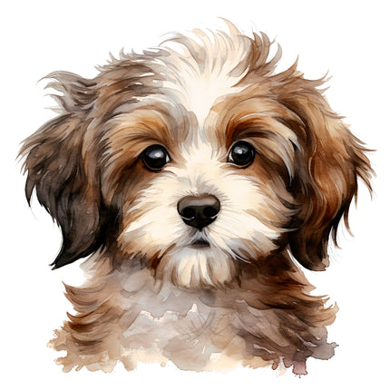 dog with brown and white fur quilt block