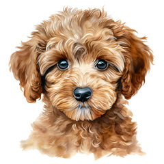Illustration of a fluffy brown puppy fabric panel