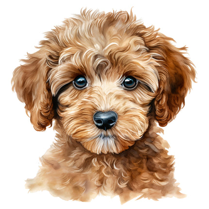 Illustration of a fluffy brown puppy fabric panel