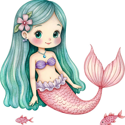 mermaid with green hair fabric panel