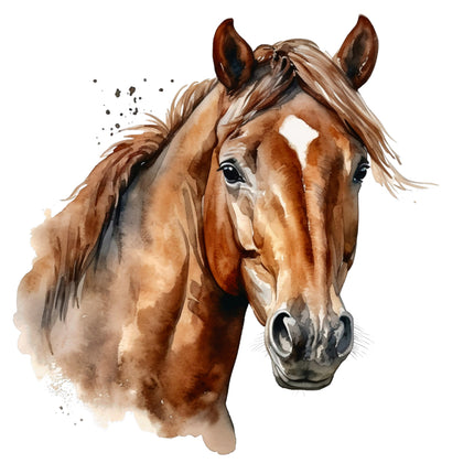 Artistic illustration of a horse's head quilt block